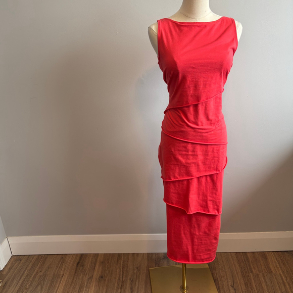 neon buddha Dresses & Skirts - Neon Buddha Women's Layered Coral Cotton Jersey Midi Dress, SZ SM